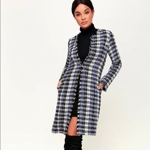 NWT LuLu’s Blue & Gold Plaid Tweed Coat